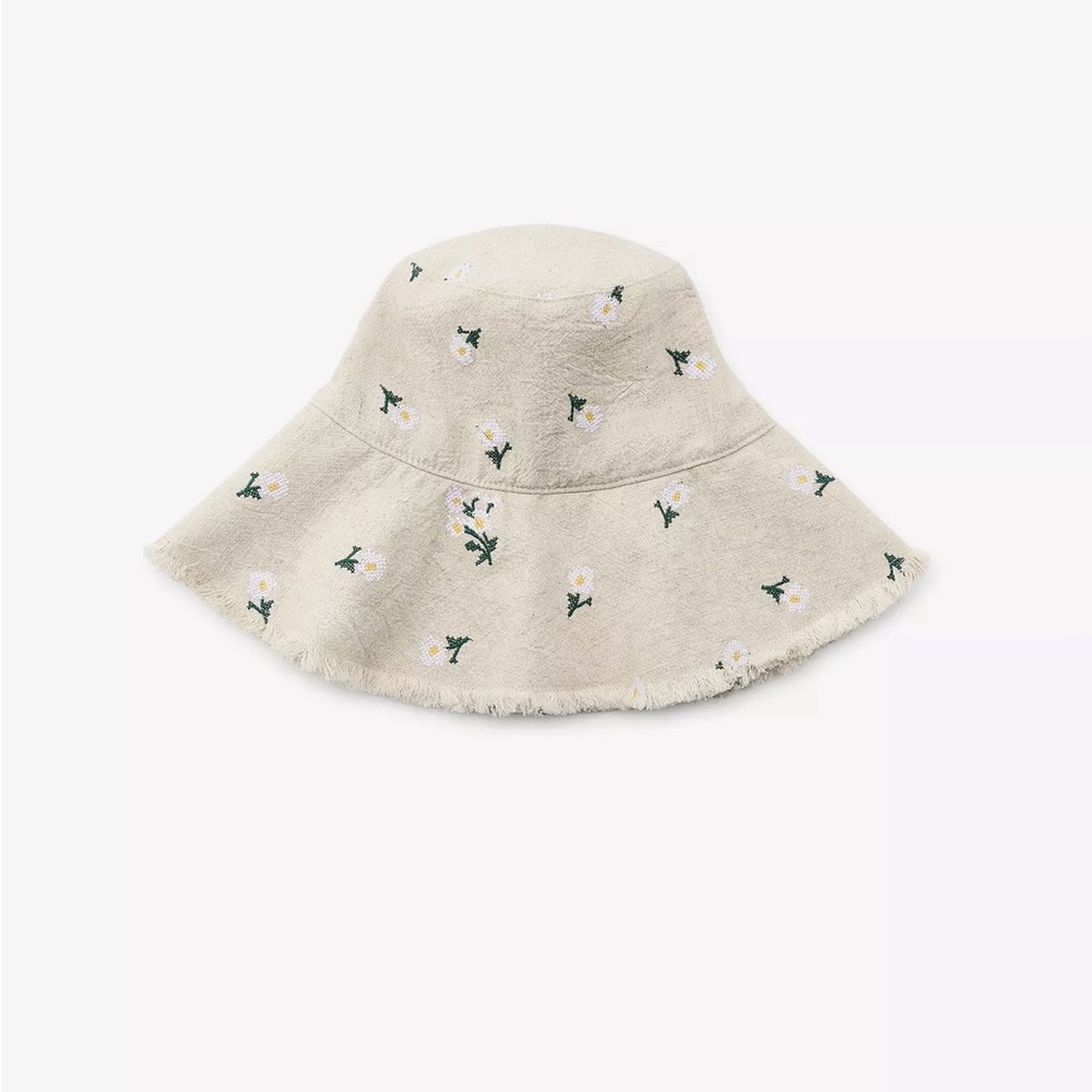 Beige Floral Embroidered Bucket Hat - Women Accessories